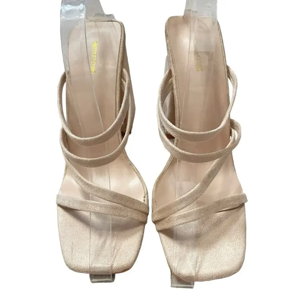 Pretty Little Thing Strappy Square Toe Block Heel Sandals Size 6 New‎
